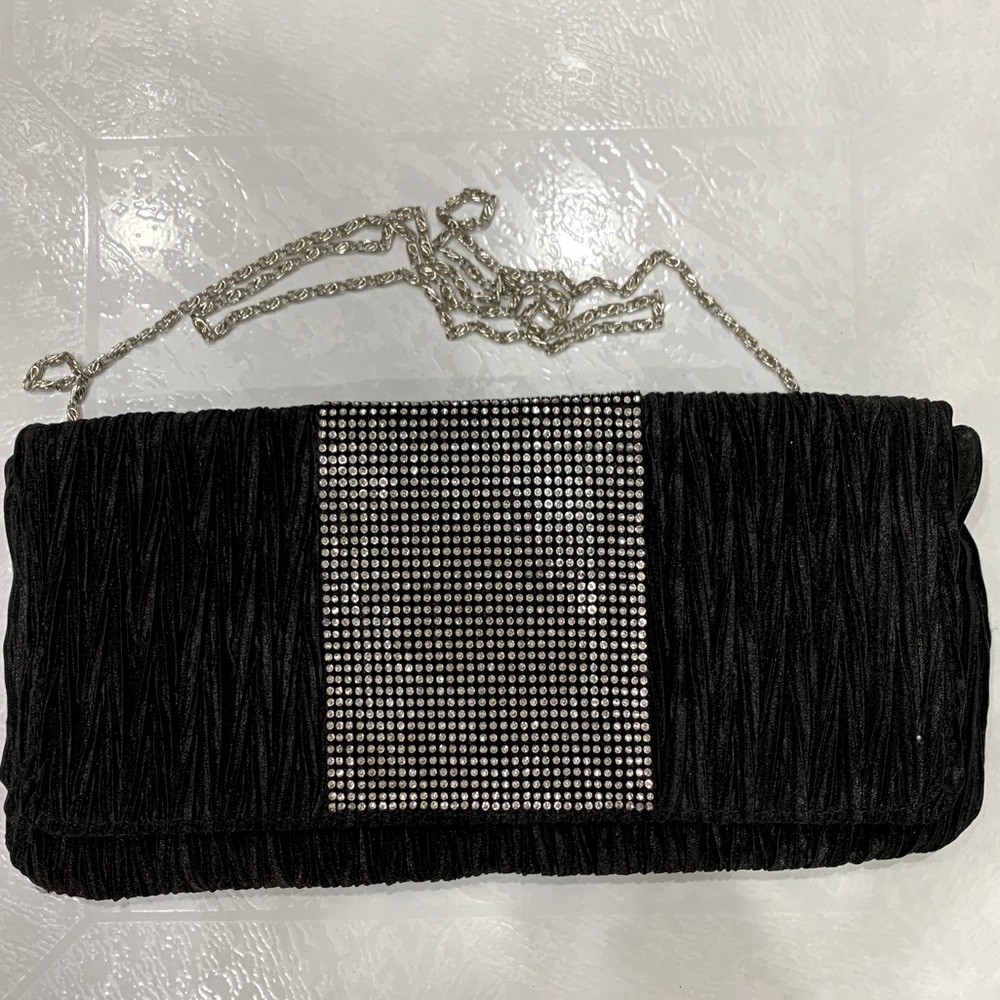 BRAND NEW Black Clutch Bag With Silver Rhinestones